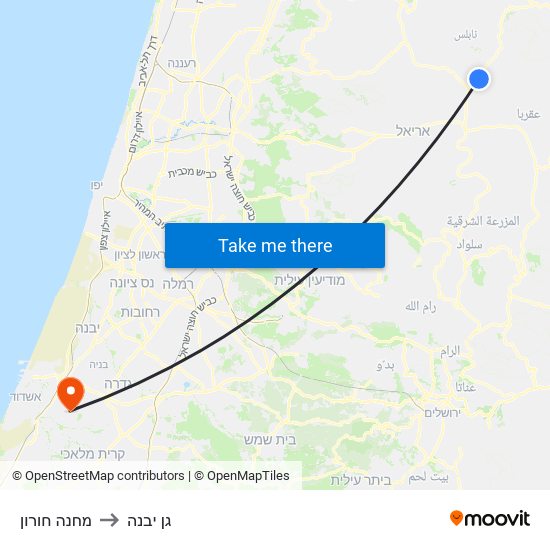 מחנה חורון to גן יבנה map