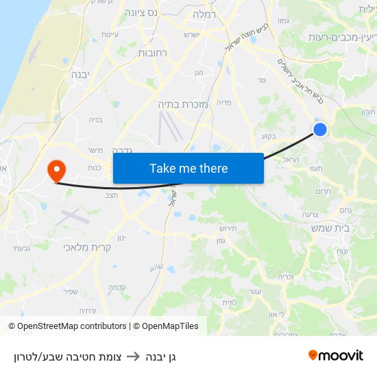 צומת חטיבה שבע/לטרון to גן יבנה map
