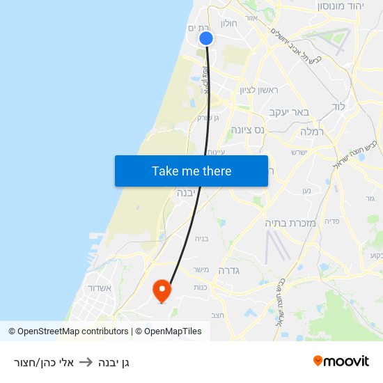 אלי כהן/חצור to גן יבנה map