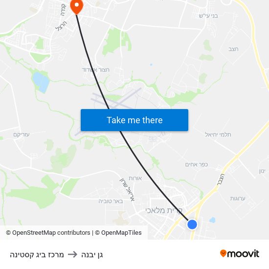 מרכז ביג קסטינה to גן יבנה map