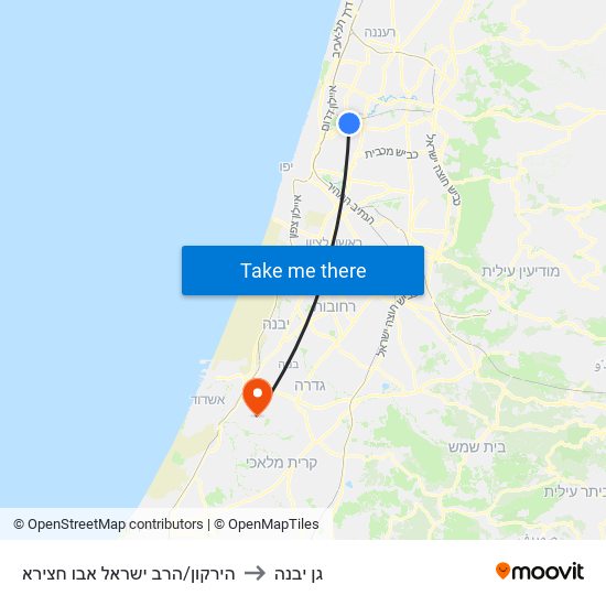 הירקון/הרב ישראל אבו חצירא to גן יבנה map