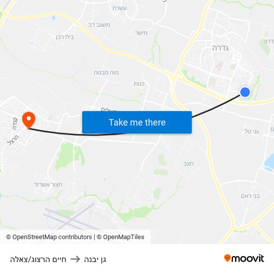 חיים הרצוג/צאלה to גן יבנה map