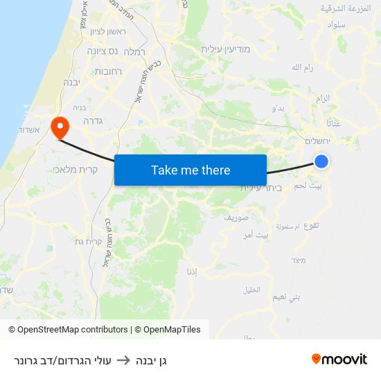 עולי הגרדום/דב גרונר to גן יבנה map