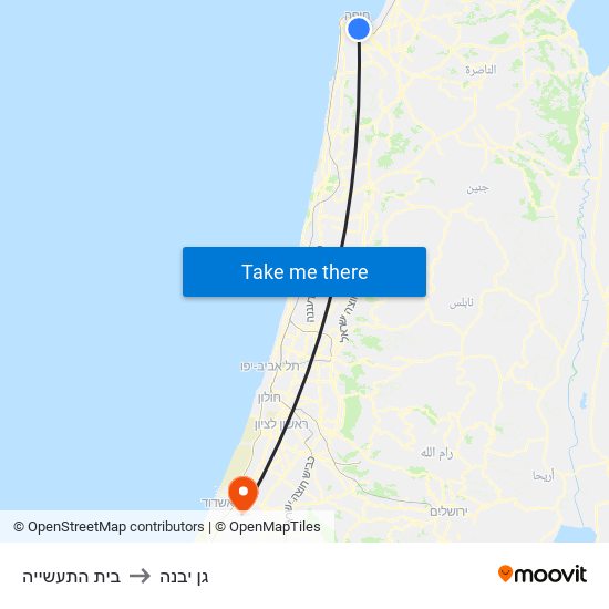 בית התעשייה to גן יבנה map