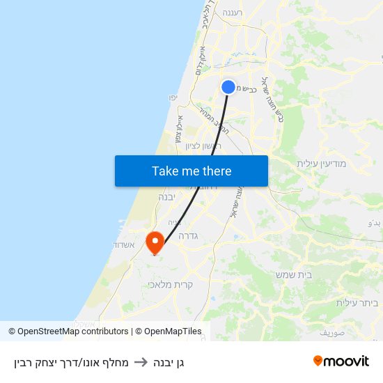 מחלף אונו/דרך יצחק רבין to גן יבנה map