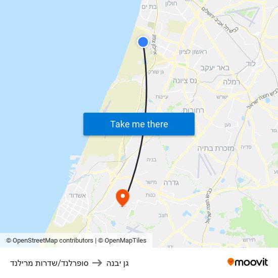 סופרלנד/שדרות מרילנד to גן יבנה map