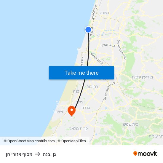 מסוף אזורי חן to גן יבנה map