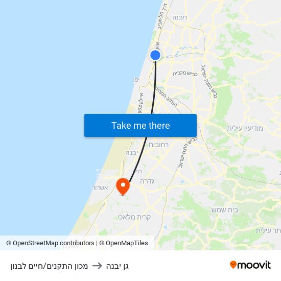 מכון התקנים/חיים לבנון to גן יבנה map