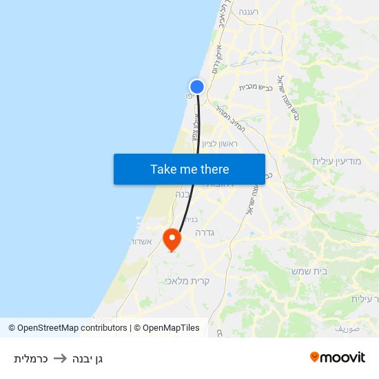 כרמלית to גן יבנה map