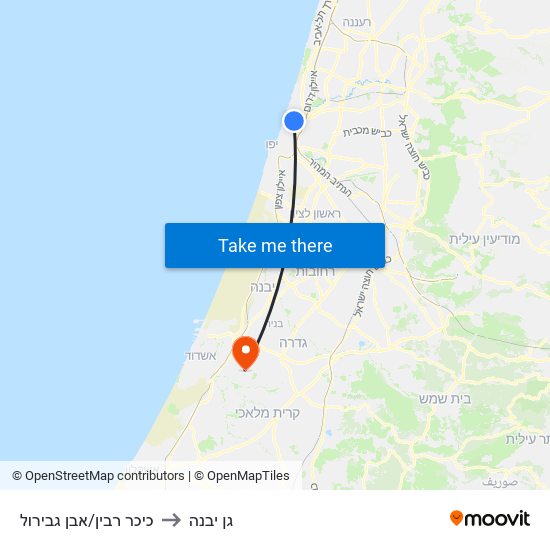 כיכר רבין/אבן גבירול to גן יבנה map