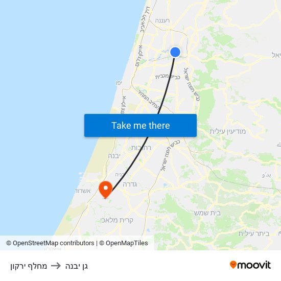 מחלף ירקון to גן יבנה map