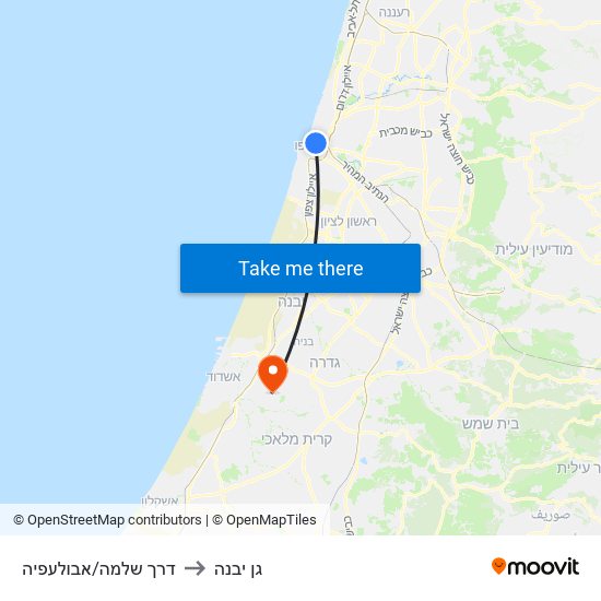 דרך שלמה/אבולעפיה to גן יבנה map