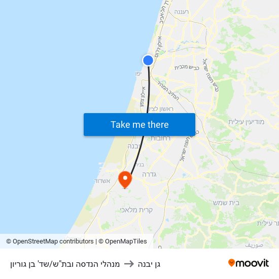 מנהלי הנדסה ובת"ש/שד' בן גוריון to גן יבנה map