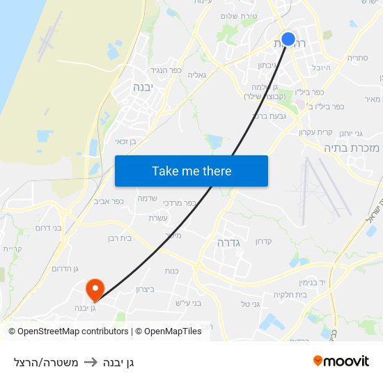 משטרה/הרצל to גן יבנה map