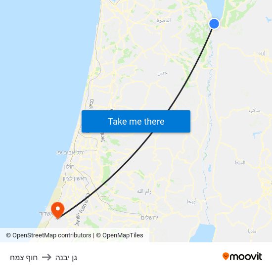 חוף צמח to גן יבנה map