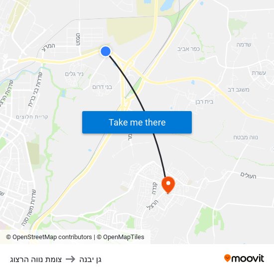 צומת נווה הרצוג to גן יבנה map