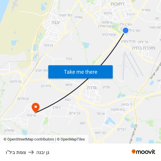 צומת ביל''ו to גן יבנה map