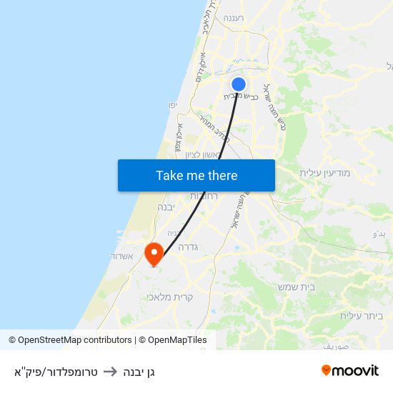 טרומפלדור/פיק''א to גן יבנה map