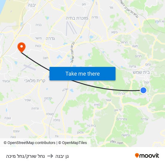 נחל שורק/נחל מיכה to גן יבנה map