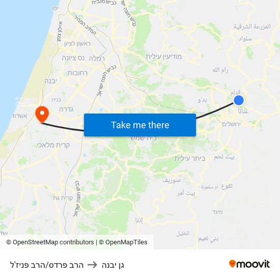 הרב פרדס/הרב פניז'ל to גן יבנה map