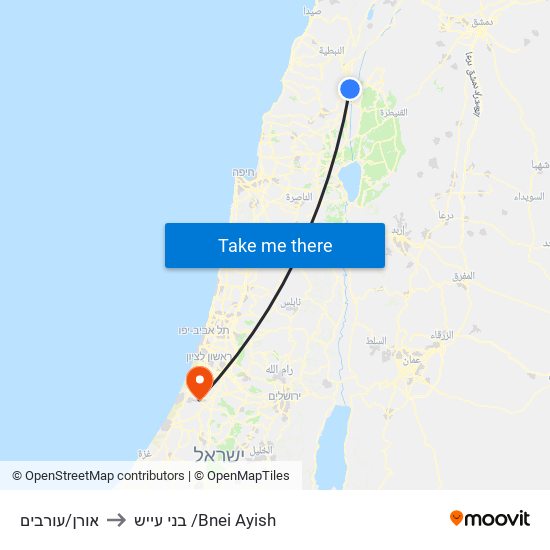 אורן/עורבים to בני עייש /Bnei Ayish map
