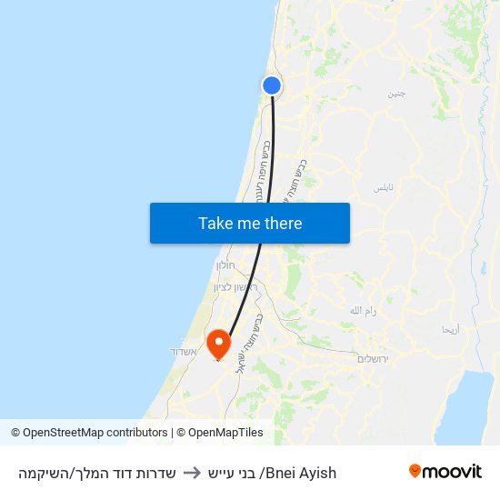 שדרות דוד המלך/השיקמה to בני עייש /Bnei Ayish map