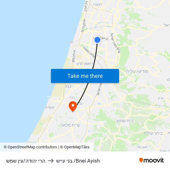 הרי יהודה/עין שמש to בני עייש /Bnei Ayish map