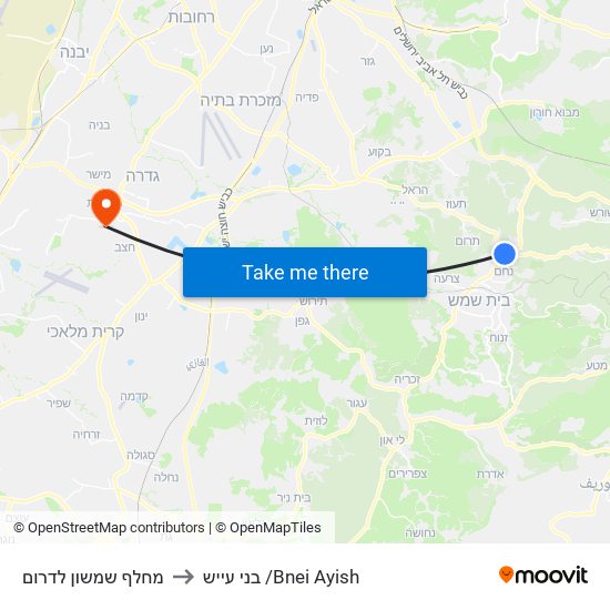 מחלף שמשון לדרום to בני עייש /Bnei Ayish map