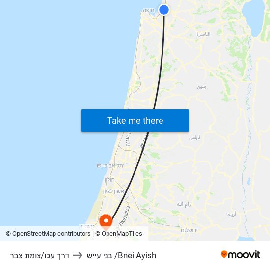 דרך עכו/צומת צבר to בני עייש /Bnei Ayish map