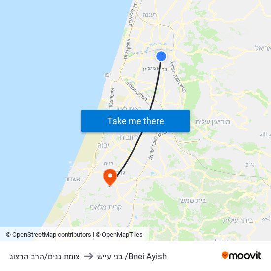 צומת גנים/הרב הרצוג to בני עייש /Bnei Ayish map