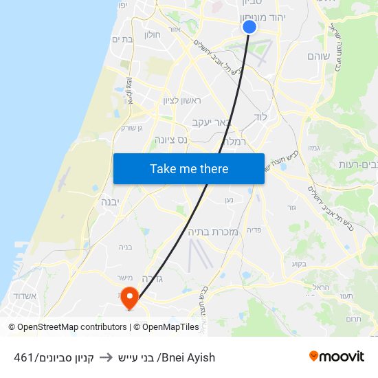 קניון סביונים/461 to בני עייש /Bnei Ayish map