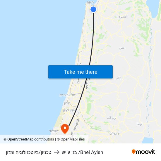 טכניון/ביוטכנולוגיה ומזון to בני עייש /Bnei Ayish map