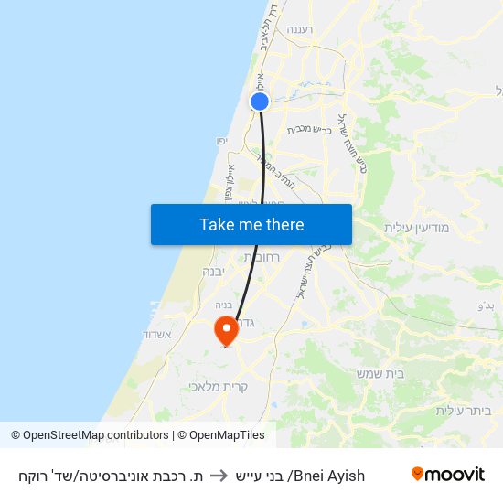 ת. רכבת אוניברסיטה/שד' רוקח to בני עייש /Bnei Ayish map