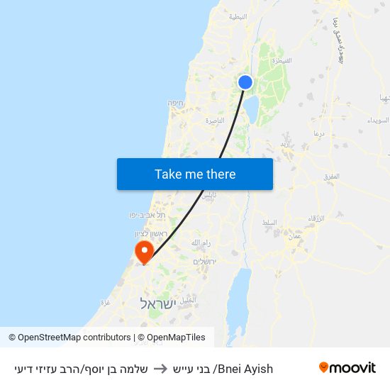 שלמה בן יוסף/הרב עזיזי דיעי to בני עייש /Bnei Ayish map