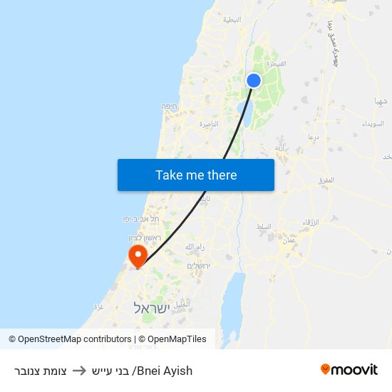 צומת צנובר to בני עייש /Bnei Ayish map