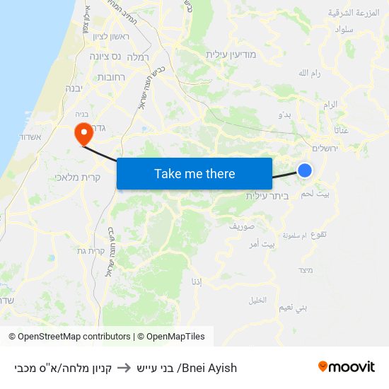 קניון מלחה/א''ס מכבי to בני עייש /Bnei Ayish map