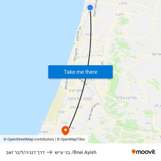 דרך דגניה/ליבר זאב to בני עייש /Bnei Ayish map