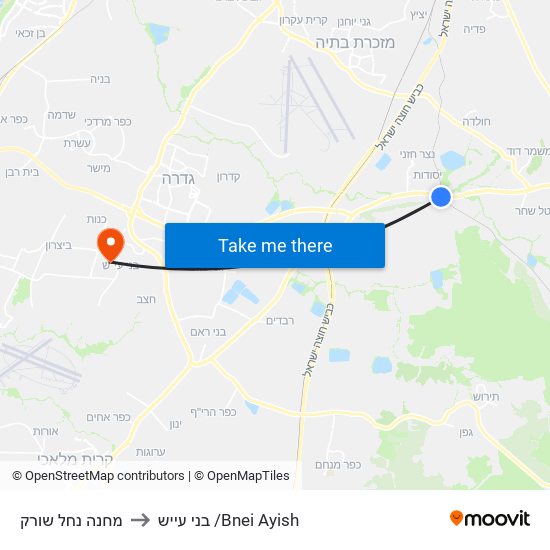 מחנה נחל שורק to בני עייש /Bnei Ayish map