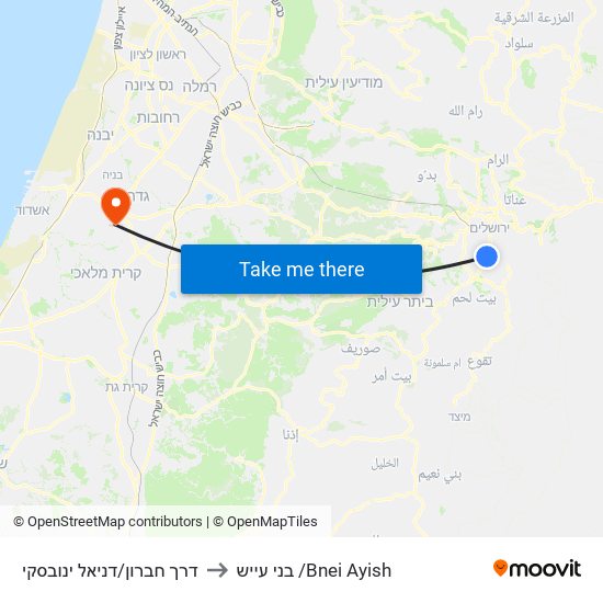 דרך חברון/דניאל ינובסקי to בני עייש /Bnei Ayish map