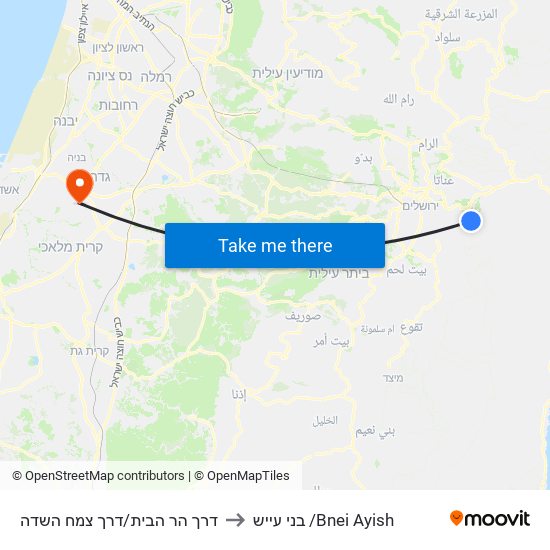 דרך הר הבית/דרך צמח השדה to בני עייש /Bnei Ayish map