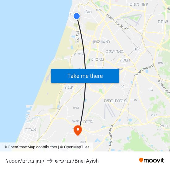 קניון בת ים/יוספטל to בני עייש /Bnei Ayish map