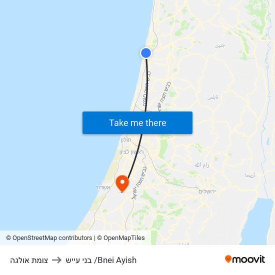 צומת אולגה to בני עייש /Bnei Ayish map