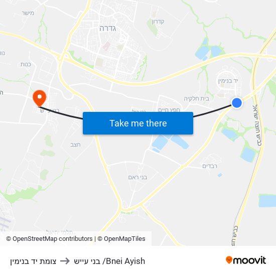 צומת יד בנימין to בני עייש /Bnei Ayish map