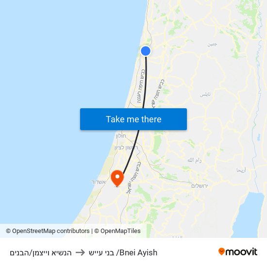 הנשיא וייצמן/הבנים to בני עייש /Bnei Ayish map