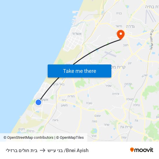 בית חולים ברזילי to בני עייש /Bnei Ayish map