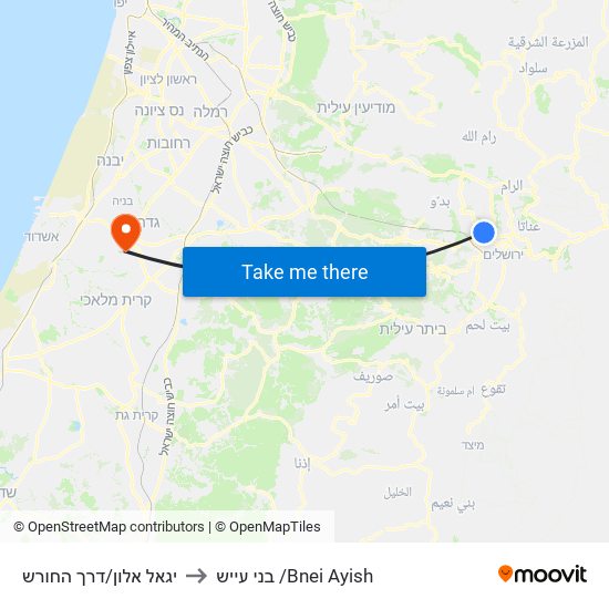 יגאל אלון/דרך החורש to בני עייש /Bnei Ayish map