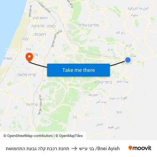 תחנת רכבת קלה גבעת התחמושת to בני עייש /Bnei Ayish map