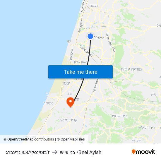 ז'בוטינסקי/א.צ גרינברג to בני עייש /Bnei Ayish map