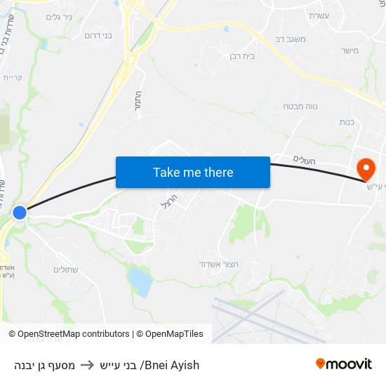 מסעף גן יבנה to בני עייש /Bnei Ayish map