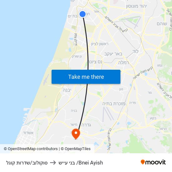 סוקולוב/שדרות קוגל to בני עייש /Bnei Ayish map